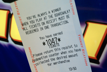 redemption game ticket machine receipt